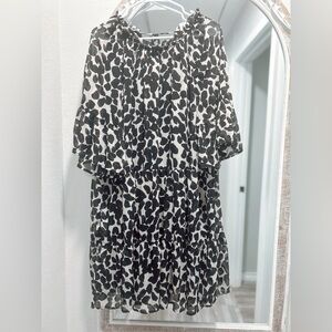 Black and White Printed Tiered Mini Dress